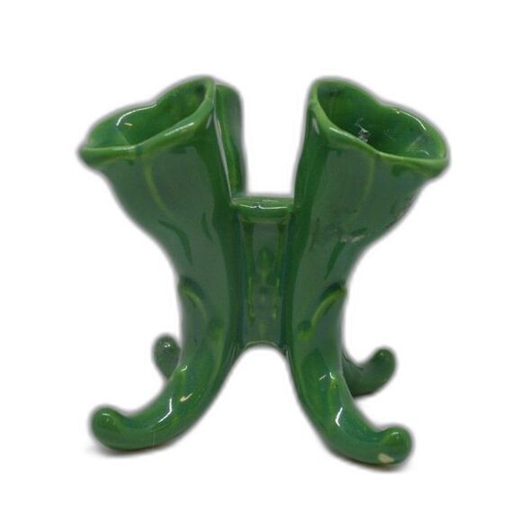 MCM Rare Art Deco Kitschy Four 5 Hole Green Flower Pedestal Ceramic Holder - Picture 2 of 6